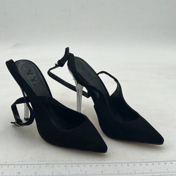 Black Pointy Toe Pumps High Heel Studded Strappy Evening Party Event Shoes - Picture 1 of 5